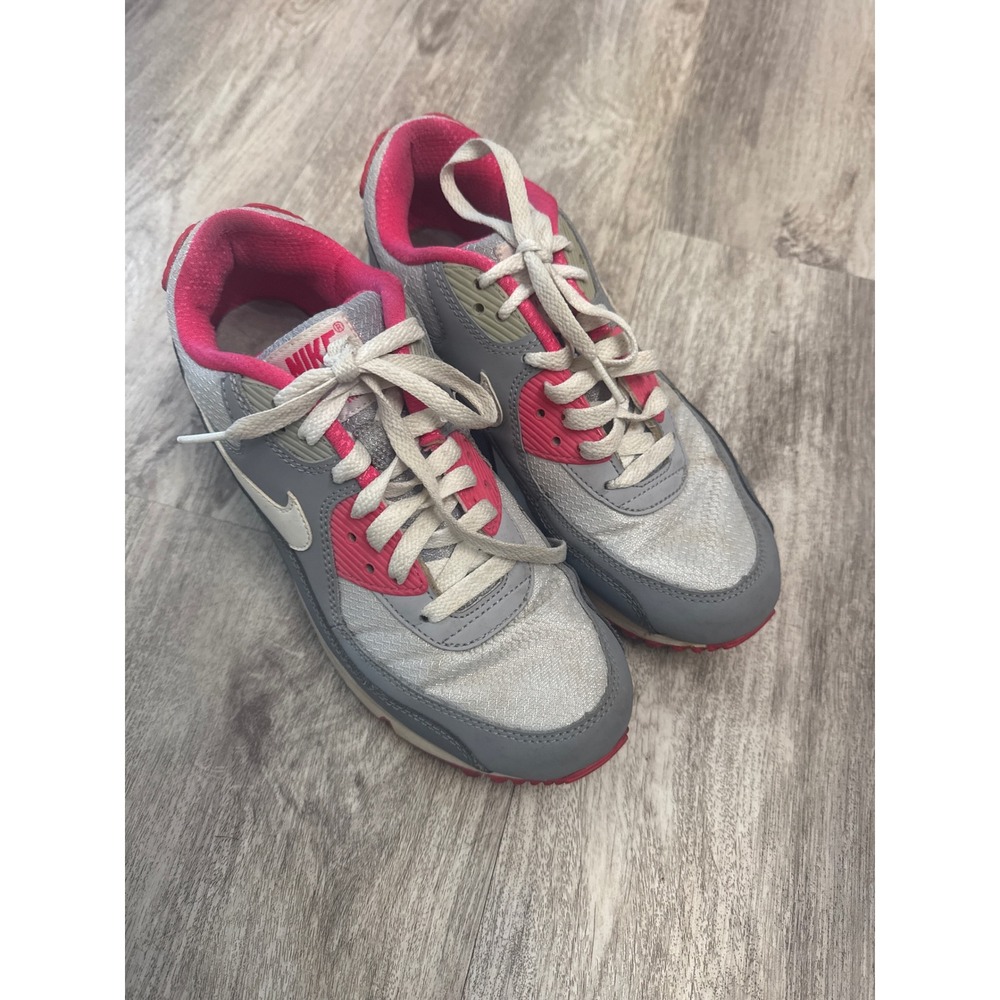 Nike Air Max 90 Wolf Grey Pink Flash Sneakers  Womens 8.5 Youth 7Y
